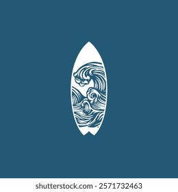 Surf Board wave design.surfing beach logo vintage vector illustration template icon design.