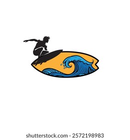 Surf Board wave design.surfing beach logo vintage vector illustration template icon design.