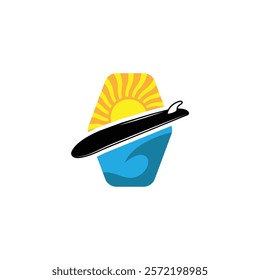 Surf Board wave design.surfing beach logo vintage vector illustration template icon design.