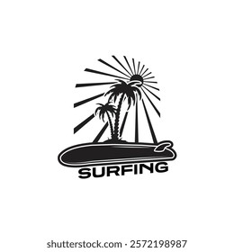 Surf Board wave design.surfing beach logo vintage vector illustration template icon design.