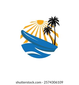 Surf Board wave design.surfing beach logo vintage vector illustration template icon design.