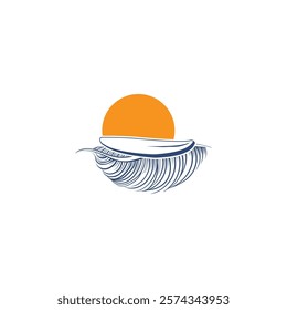 Surf Board wave design.surfing beach logo vintage vector illustration template icon design.