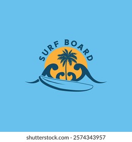 Surf Board wave design.surfing beach logo vintage vector illustration template icon design.