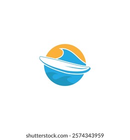 Surf Board wave design.surfing beach logo vintage vector illustration template icon design.