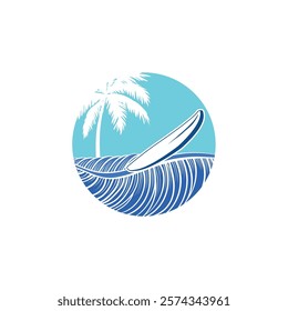 Surf Board wave design.surfing beach logo vintage vector illustration template icon design.