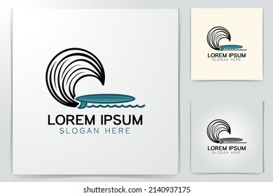 surf board and wave logo Designs Inspiration Isolated on White Background