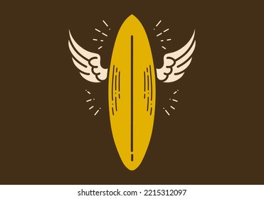 surf board and wings vintage retro art illustration design