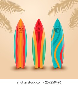 Surf boards with different design. Vector illustration