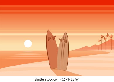Surf Boards on a Beach Scene