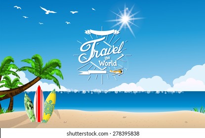 Surf boards on sea beach