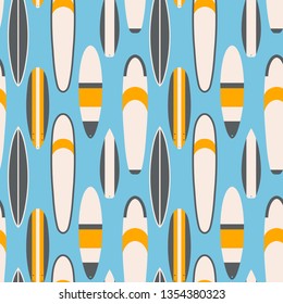 Surf boards seamless pattern.   colorful flat vector illustration