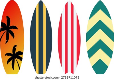 Surf Boards Set Collection Isolated on Transparent Background Summer Surfing Vector Illustration