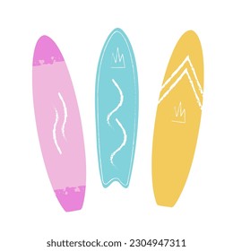 Surf boards, Surfing Sport, Surf Boards for ocean waves. Summer Activity, Lifestyle. Cartoon Vector pastel Illustration.