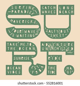 surf bold grunge lettering print.