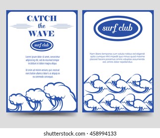 Surf brochure flyer template with waves vector A5