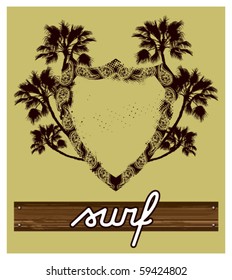 surf brown grunge shield with wood banner