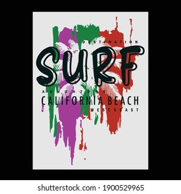 Surf California Beach Nature Images Graphic T shirt Stock Vector Illustration Design