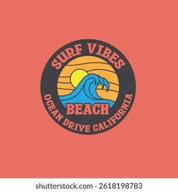 surf california beach wave vector graphic design