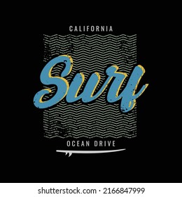 Surf california illustration typography. perfect for t shirt design