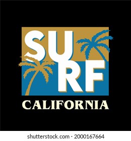 surf california with palm tree silhouette