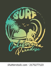Surf California Paradise Summer T-shirt Design