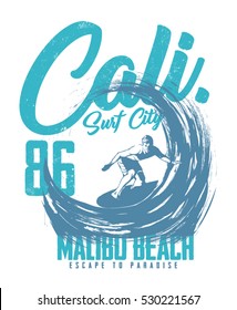 surf. california surf print. tee graphic design