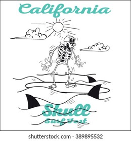 surf California Quality hand made tee Print graphic. Long beach surf story vector element.
