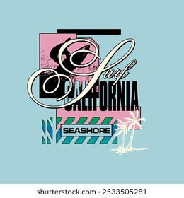 Surf California seashore retro typography summer poster design