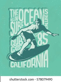 surf. California surfer typography print. t-shirt graphic design.