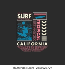 Surf California tropical beach surfer typography poster graphic print