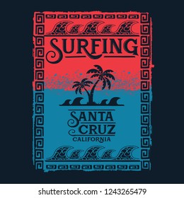 Surf California typography, tee shirt graphics, vectors