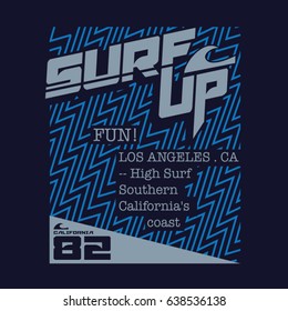 Surf California typography, tee shirt graphics, vectors