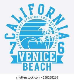 Surf California typography, t-shirt graphics, vectors