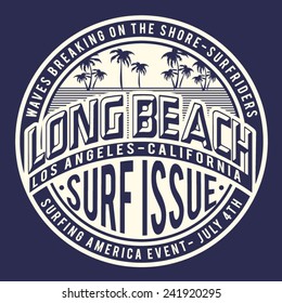 Surf California typography, t-shirt graphics, vectors