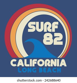 Surf California  typography, t-shirt graphics, vectors