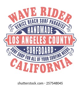 Surf California typography, t-shirt graphics, vectors