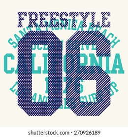 Surf California typography, t-shirt graphics, vectors