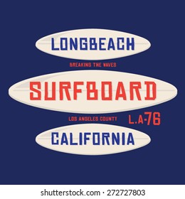 Surf California typography, t-shirt graphics, vectors