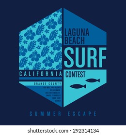 Surf California typography, t-shirt graphics, vectors, flowers 