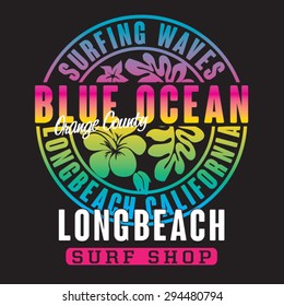 Surf California typography, t-shirt graphics, vectors