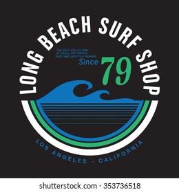 Surf California typography, t-shirt graphics, vectors