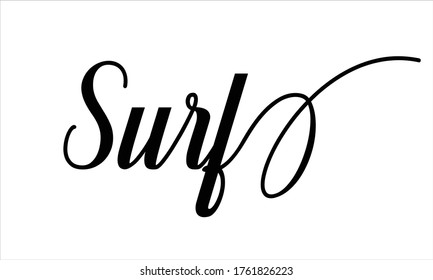 surf Calligraphic Cursive Typographic Text on White Background