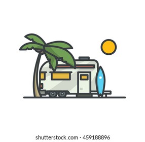 Surf camp. Modern outline vector illustration.
