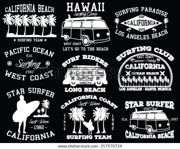 Surf car, Authentic Surf, South pacific ocean,\
California bus vector print and varsity. For t-shirt or other uses\
in vector.T shirt graphic