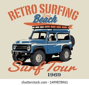 Surf Car And Surf Board Vector Illustration 