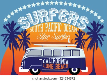 Surf Car Design, Surfers T-shirt Design