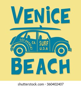 Surf car typography, t-shirt graphics, vectors