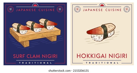 Surf Clam or Hokkigai Nigiri - Japanese food illustration