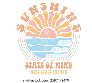 Surf club design. Beach modern abstract art. Ocean abstract wave. Here come the sun. Summer vibes artwork. Sunshine paradise graphic print design. Enjoy beach life.