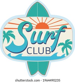 Surf club. Fashion kids print with 
Surf and  With text slogan.  Vector hand draw illustration.